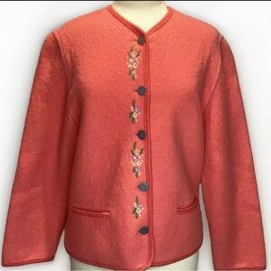 GIESSWEIN 100% Boiled Wool Embroidered Orange Apricot Jacket Pewter Buttons .10